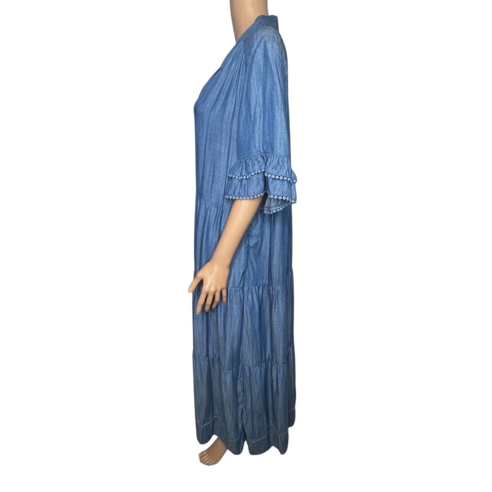 Chico's Tiered Tencel Maxi Dress Blue size 3 US 16 Sundress - Picture 6 of 11